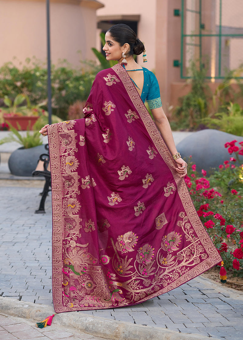 Monjolika Fashion Dola Silk Meenakari Weave Work Traditional Saree In Purple