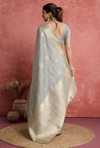Monjolika Fashion Light Grey Soft Silk Weaving Ceremonial Classic Saree
