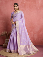 Monjolika Fashion Lilac Soft Silk Weaving Ceremonial Classic Saree