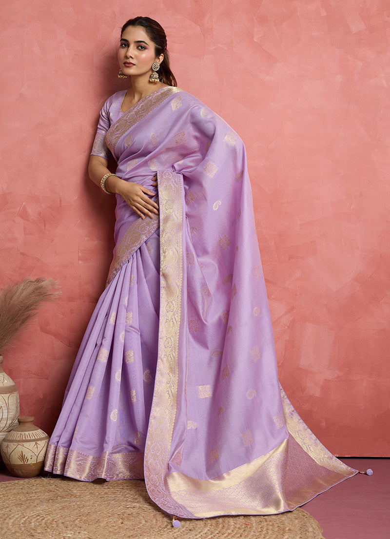 Monjolika Fashion Lilac Soft Silk Weaving Ceremonial Classic Saree