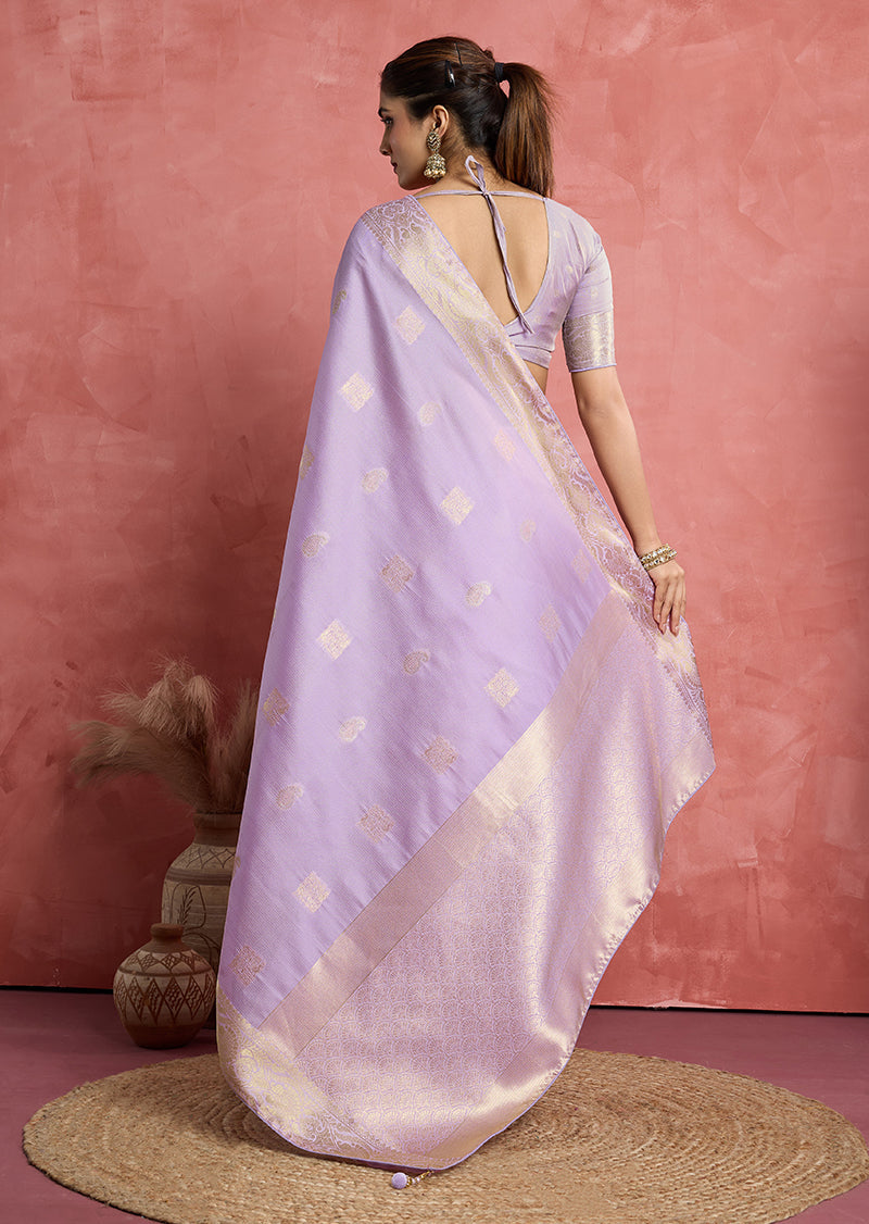 Monjolika Fashion Lilac Soft Silk Weaving Ceremonial Classic Saree