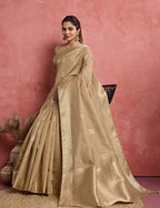 Monjolika Fashion Beige Soft Silk Weaving Ceremonial Classic Saree