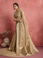Monjolika Fashion Beige Soft Silk Weaving Ceremonial Classic Saree