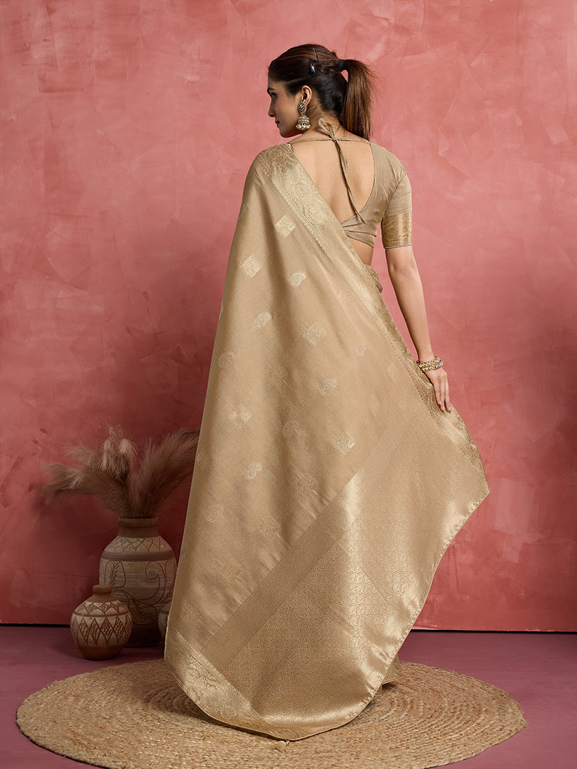 Monjolika Fashion Beige Soft Silk Weaving Ceremonial Classic Saree