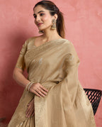 Monjolika Fashion Beige Soft Silk Weaving Ceremonial Classic Saree