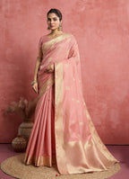Monjolika Fashion Baby Pink Soft Silk Weaving Ceremonial Classic Saree