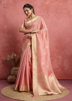 Monjolika Fashion Baby Pink Soft Silk Weaving Ceremonial Classic Saree