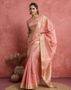 Monjolika Fashion Baby Pink Soft Silk Weaving Ceremonial Classic Saree