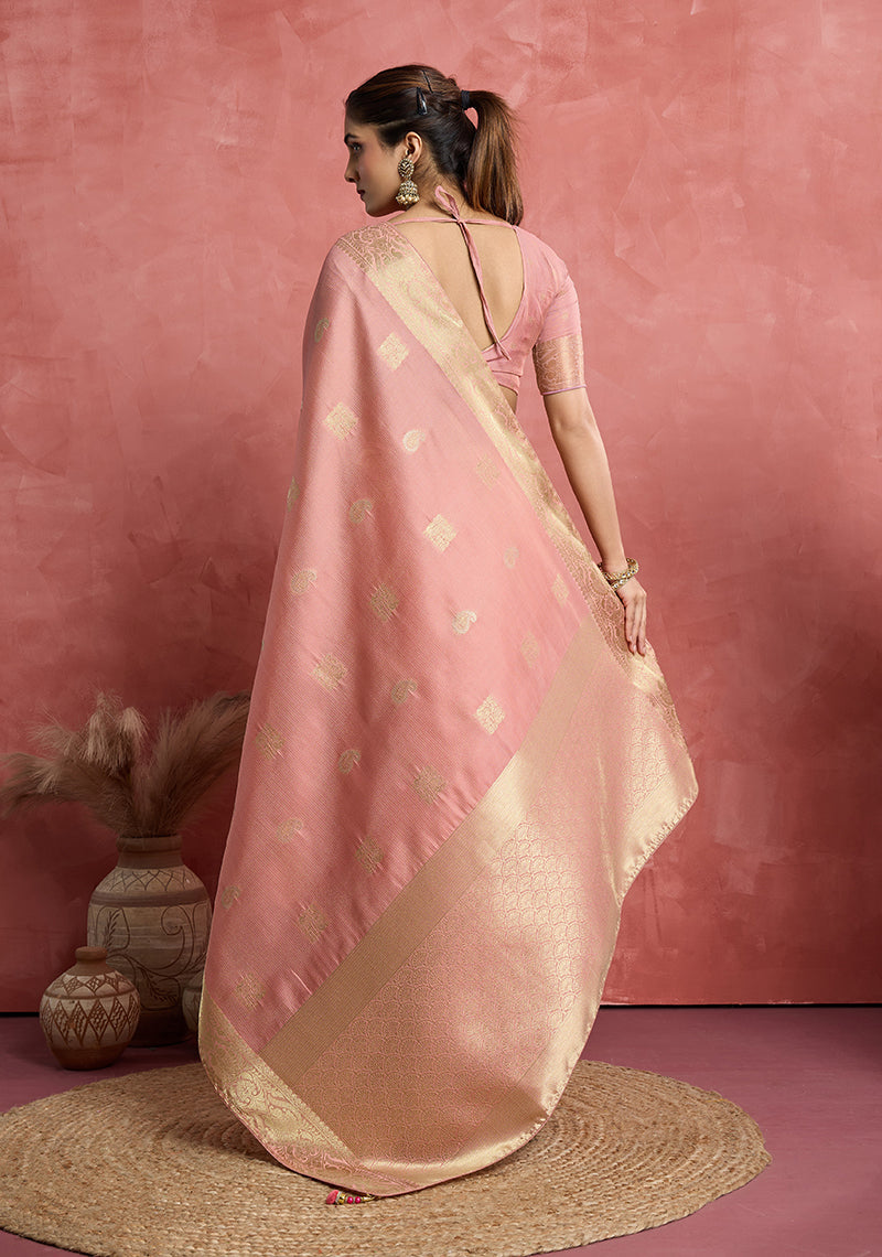 Monjolika Fashion Baby Pink Soft Silk Weaving Ceremonial Classic Saree