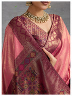 Monjolika Fashion Pink Soft Kanjivaram Silk Meenakari Weaving Work Ceremonial Saree