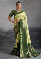 Monjolika Fashion Parrot Green Soft Kanjivaram Silk Meenakari Weaving Work Ceremonial Saree