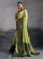 Monjolika Fashion Parrot Green Soft Kanjivaram Silk Meenakari Weaving Work Ceremonial Saree