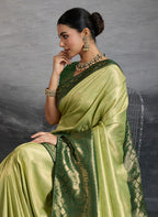 Monjolika Fashion Parrot Green Soft Kanjivaram Silk Meenakari Weaving Work Ceremonial Saree