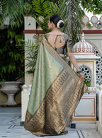 Monjolika Fashion Light Cyan Color Kanjivaram Silk Meenakari Weaving Work Classic Saree