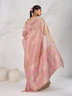 Monjolika Fashion Tissue Linen Light Pink Color Woven Classic Saree