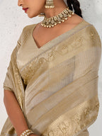 Monjolika Fashion Tissue Linen Beige Color Woven Classic Saree