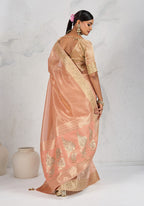 Monjolika Fashion Tissue Linen Peach Color Woven Classic Saree