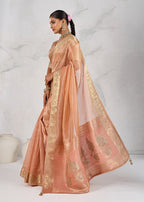 Monjolika Fashion Tissue Linen Peach Color Woven Classic Saree