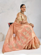 Monjolika Fashion Tissue Linen Peach Color Woven Classic Saree