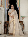 Monjolika Fashion Silver Color Tissue Linen Khatli Hand Work Designer Saree