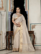 Monjolika Fashion Silver Color Tissue Linen Khatli Hand Work Designer Saree