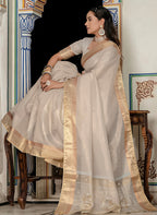 Monjolika Fashion Silver Color Tissue Linen Khatli Hand Work Designer Saree