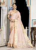 Monjolika Fashion Light Pink Color Tissue Linen Khatli Hand Work Designer Saree