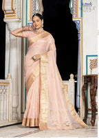 Monjolika Fashion Light Pink Color Tissue Linen Khatli Hand Work Designer Saree
