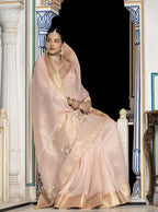 Monjolika Fashion Light Pink Color Tissue Linen Khatli Hand Work Designer Saree