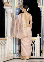 Monjolika Fashion Light Pink Color Tissue Linen Khatli Hand Work Designer Saree
