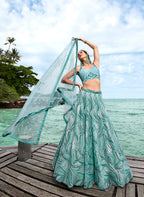 House of Panchhi Turquoise Blue Net Sequins, Zarkan And Thread Embroidery Lehenga Choli & Dupatta