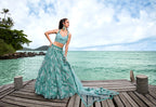 House of Panchhi Turquoise Blue Net Sequins, Zarkan And Thread Embroidery Lehenga Choli & Dupatta