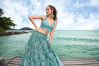 House of Panchhi Turquoise Blue Net Sequins, Zarkan And Thread Embroidery Lehenga Choli & Dupatta