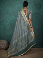 Monjolika Fashion Elegant Light Teal Color Tissue Linen Khatli Hand Work Saree