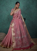 Monjolika Fashion Elegant Light Pink Color Tissue Linen Khatli Hand Work Saree