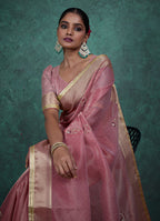 Monjolika Fashion Elegant Light Pink Color Tissue Linen Khatli Hand Work Saree