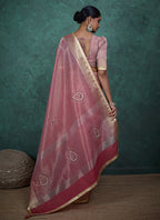 Monjolika Fashion Elegant Light Pink Color Tissue Linen Khatli Hand Work Saree