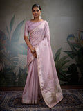 Monjolika Fashion Beautiful Lilac Color Tissue Linen Khatli Hand Work Classic Saree