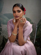 Monjolika Fashion Beautiful Lilac Color Tissue Linen Khatli Hand Work Classic Saree