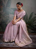 Monjolika Fashion Beautiful Lilac Color Tissue Linen Khatli Hand Work Classic Saree