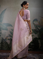 Monjolika Fashion Beautiful Lilac Color Tissue Linen Khatli Hand Work Classic Saree