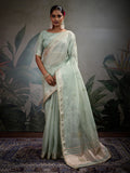 Monjolika Fashion Beautiful Light Blue Color Tissue Linen Khatli Hand Work Classic Saree