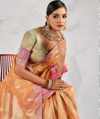 Monjolika Fashion Charming Light Orange Soft Tissue Linen Saree With Pretty Blouse Piece