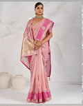 Monjolika Fashion Charming Light Pink Soft Tissue Linen Saree With Pretty Blouse Piece