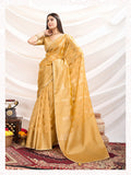 Monjolika Fashion Ethnic Light Yellow Crush Tissue Designer Saree
