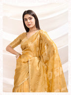 Monjolika Fashion Ethnic Light Yellow Crush Tissue Designer Saree