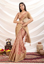 Monjolika Fashion Ethnic Light Peach Crush Tissue Designer Saree