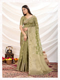 Monjolika Fashion Ethnic Light Green Crush Tissue Designer Saree