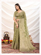Monjolika Fashion Ethnic Light Green Crush Tissue Designer Saree