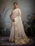 Monjolika Fashion Moiety Off White Soft Tissue Silk Saree With Tissue Brocade Blouse Piece
